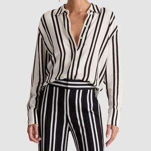 Alice + Olivia DIMITRA BUTTON DOWN Black and White Striped Blouse